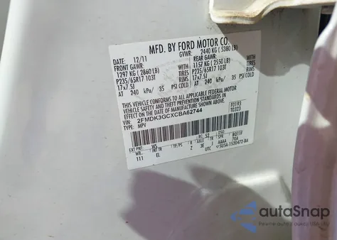 2012 Ford Edge Se z USA, uszkodzony, nr VIN 2FMDK3GCXCBA62744